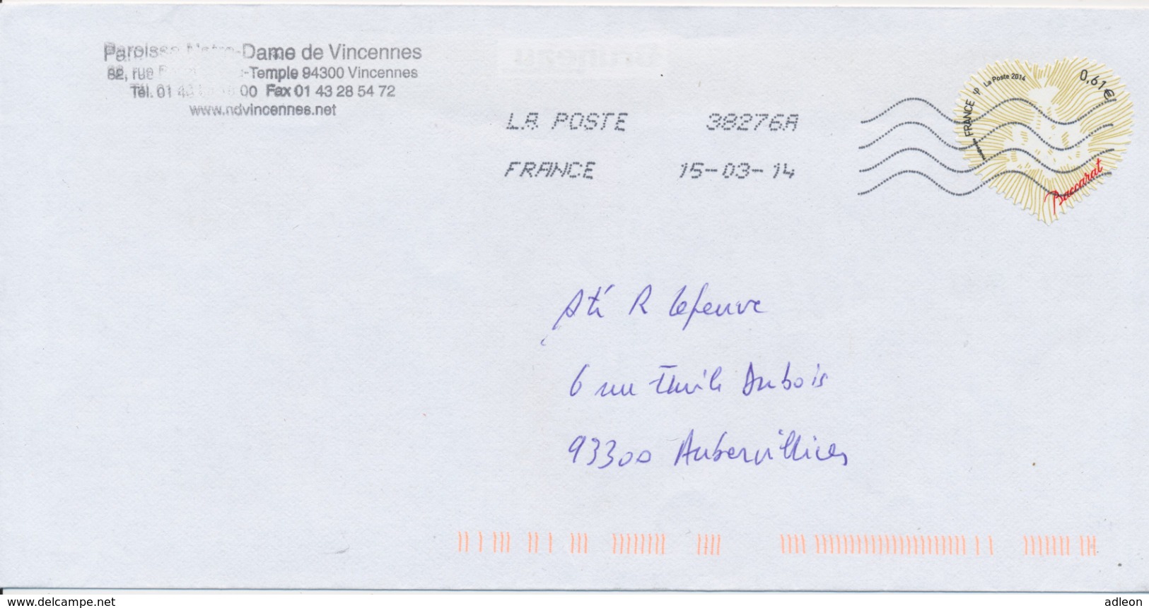 France - St-Valentin 2014 Baccarat YT A939 Obl. Empreinte Toshiba Sur Lettre - Lettres & Documents