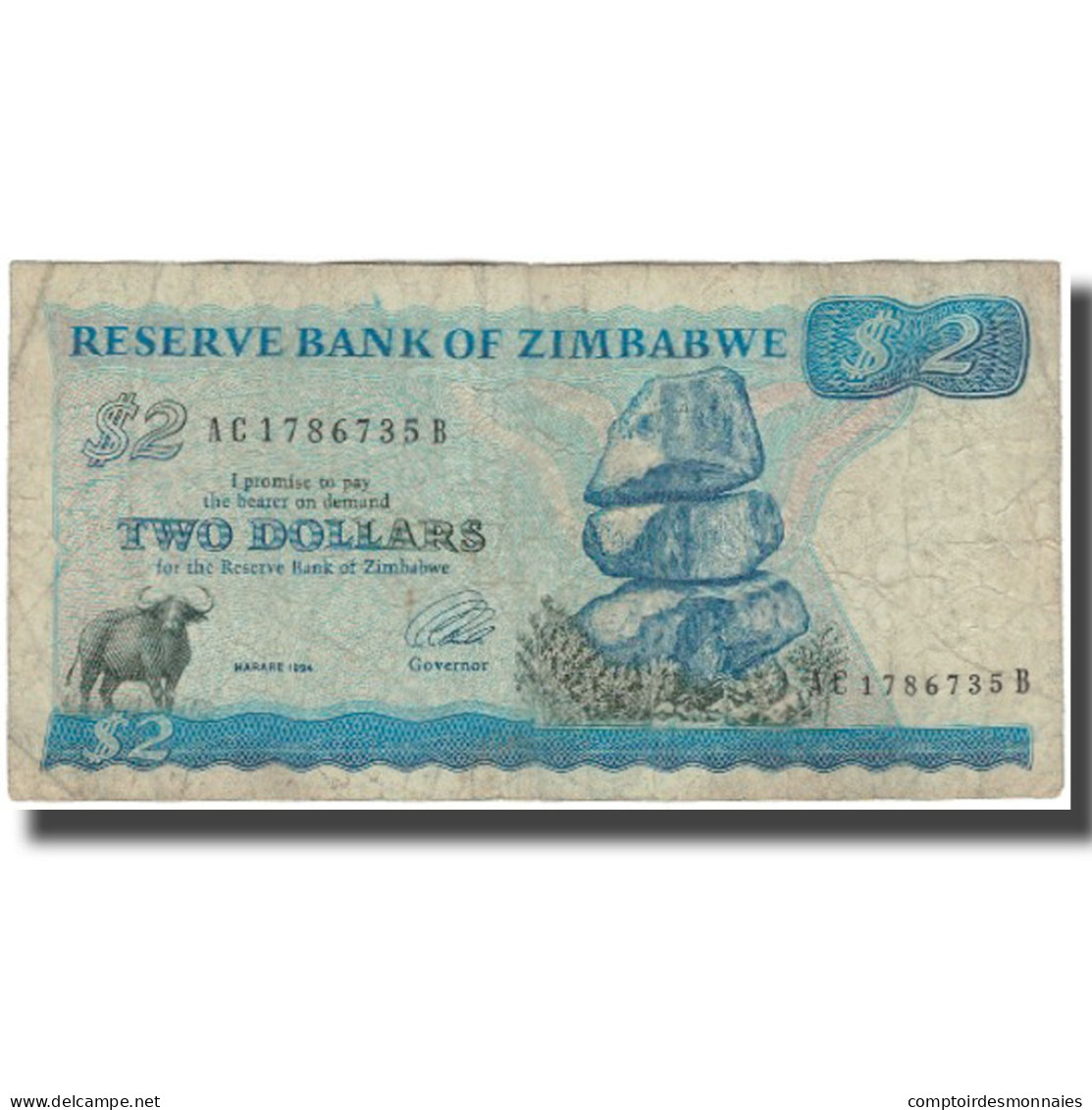 Billet, Zimbabwe, 2 Dollars, 1994, KM:1c, B+ - Zimbabwe