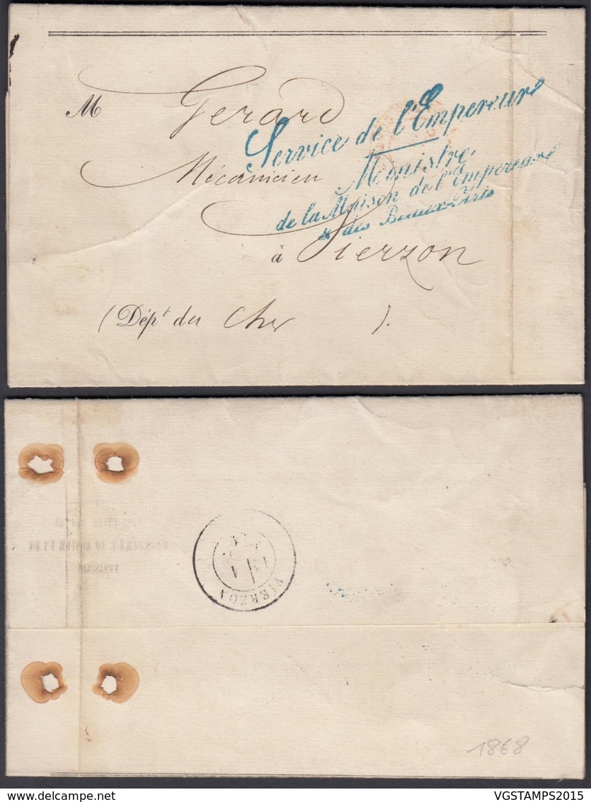 FRANCE LETTRE DATE "PALAIS DES TUILERIES 31/11/1858" SERCICE DE L'EMPREUR VERS VIERZON (VG) DC-4616 - 1849-1876: Periodo Clásico