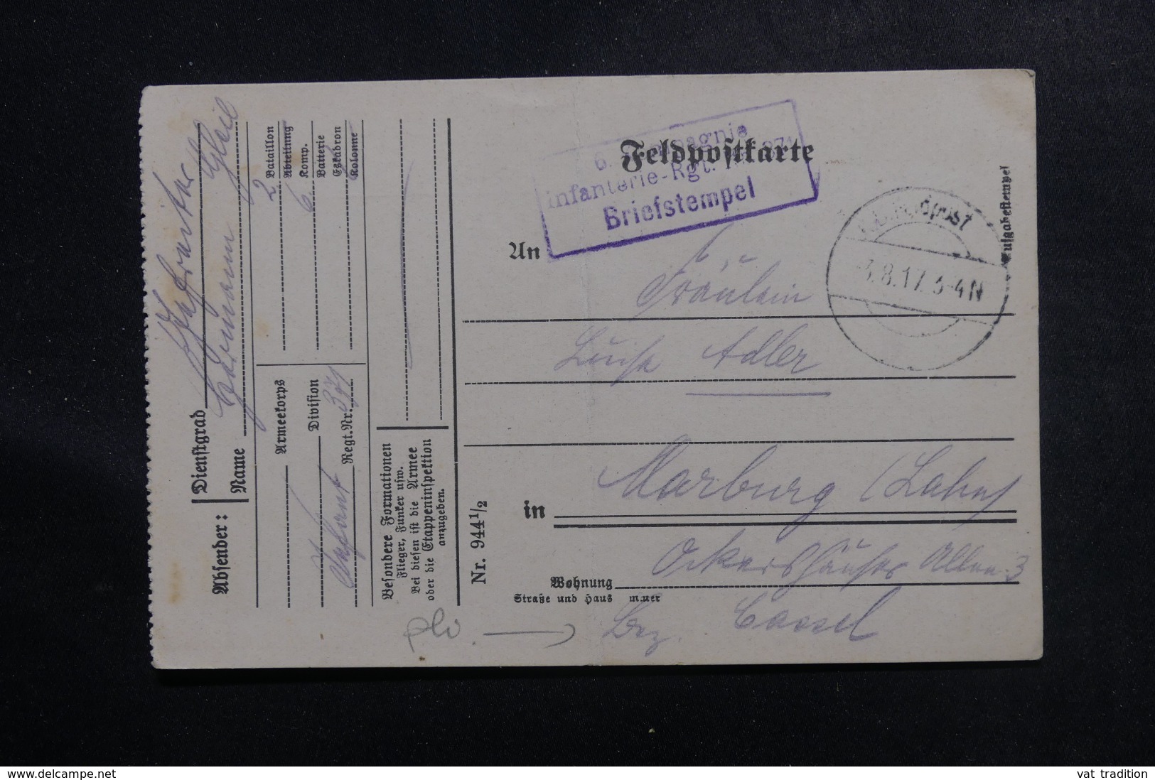 ALLEMAGNE - Carte En Feldpost Pour Marburg En 1917 - L 46999 - Lettres & Documents