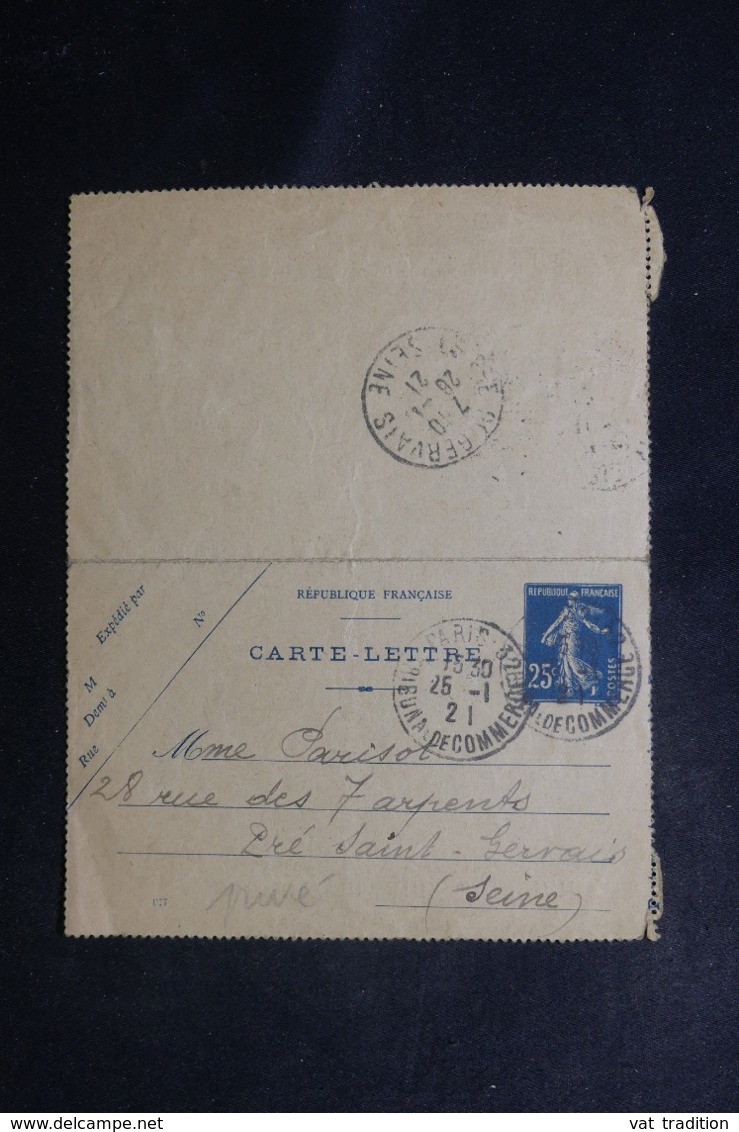 FRANCE - Entier Postal Type Semeuse, Repiquage Du Bureau D'Assistance Judiciaire De Paris En 1921 - L 47005 - Cartoline-lettere