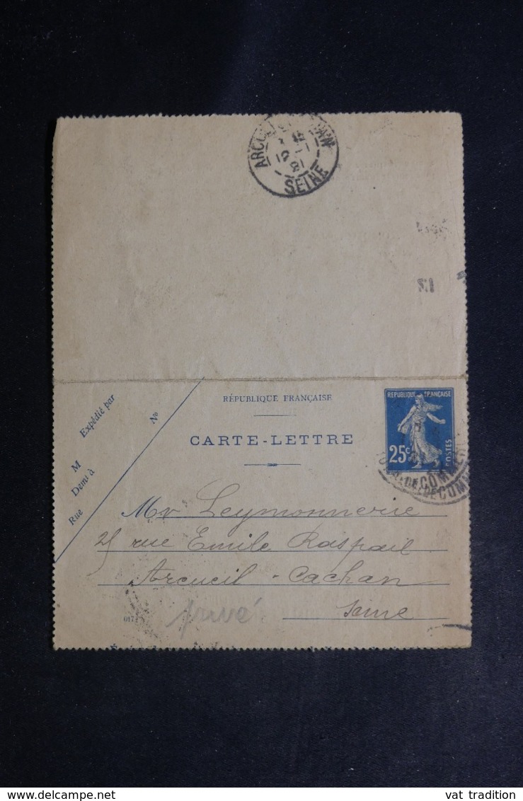 FRANCE - Entier Postal Type Semeuse, Repiquage Du Bureau D'Assistance Judiciaire De Paris En 1921 - L 47007 - Cartes-lettres