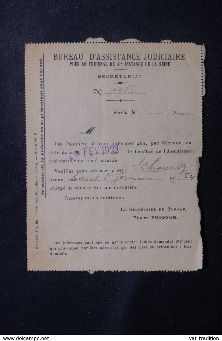 FRANCE - Entier Postal Type Semeuse, Repiquage Du Bureau D'Assistance Judiciaire De Paris En 1923 - L 47009 - Kaartbrieven