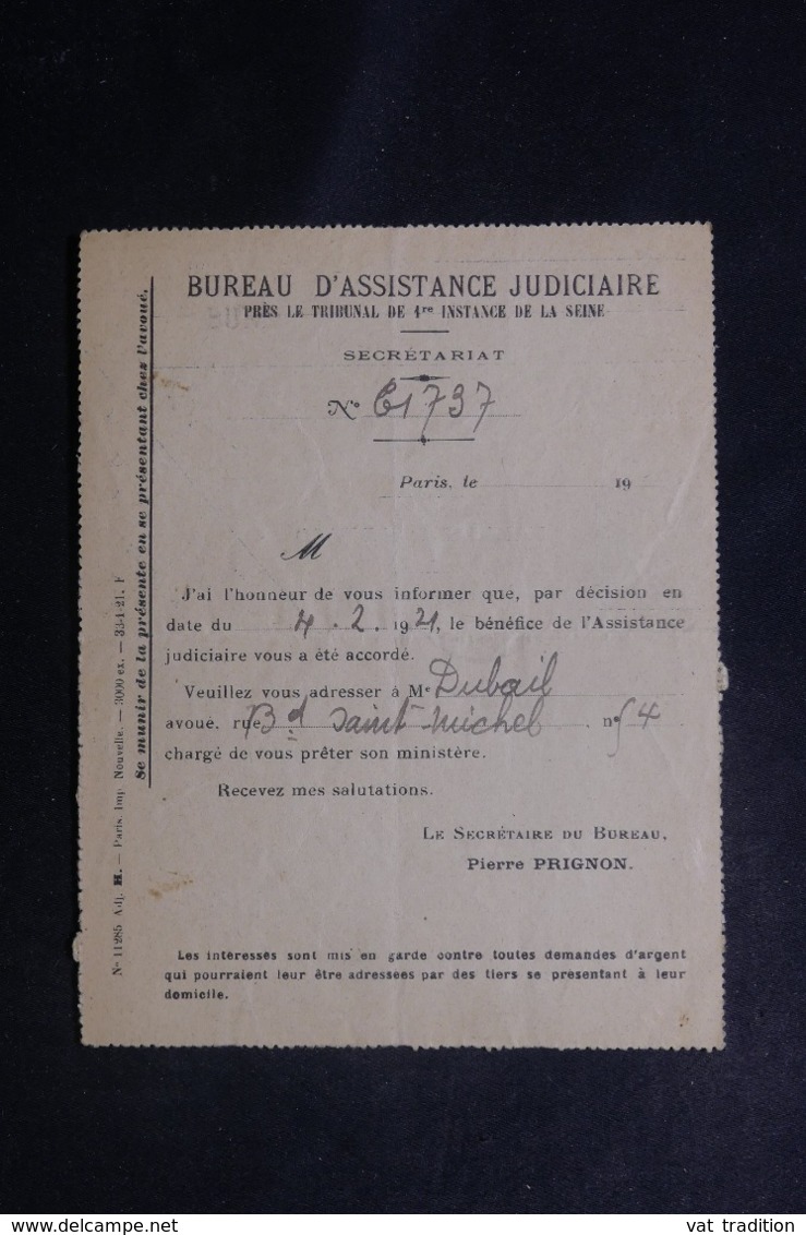 FRANCE - Entier Postal Type Semeuse, Repiquage Du Bureau D'Assistance Judiciaire De Paris En 1921 - L 47010 - Cartes-lettres