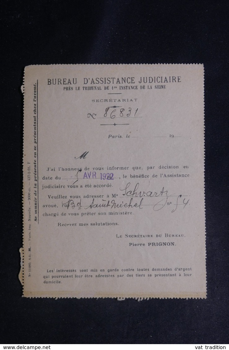 FRANCE - Entier Postal Type Semeuse, Repiquage Du Bureau D'Assistance Judiciaire De Paris En 1922 - L 47011 - Cartes-lettres