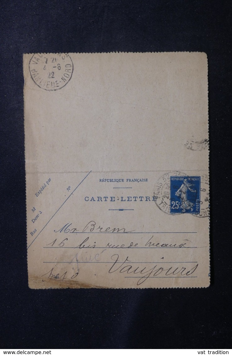 FRANCE - Entier Postal Type Semeuse, Repiquage Du Bureau D'Assistance Judiciaire De Paris En 1922 - L 47012 - Cartes-lettres