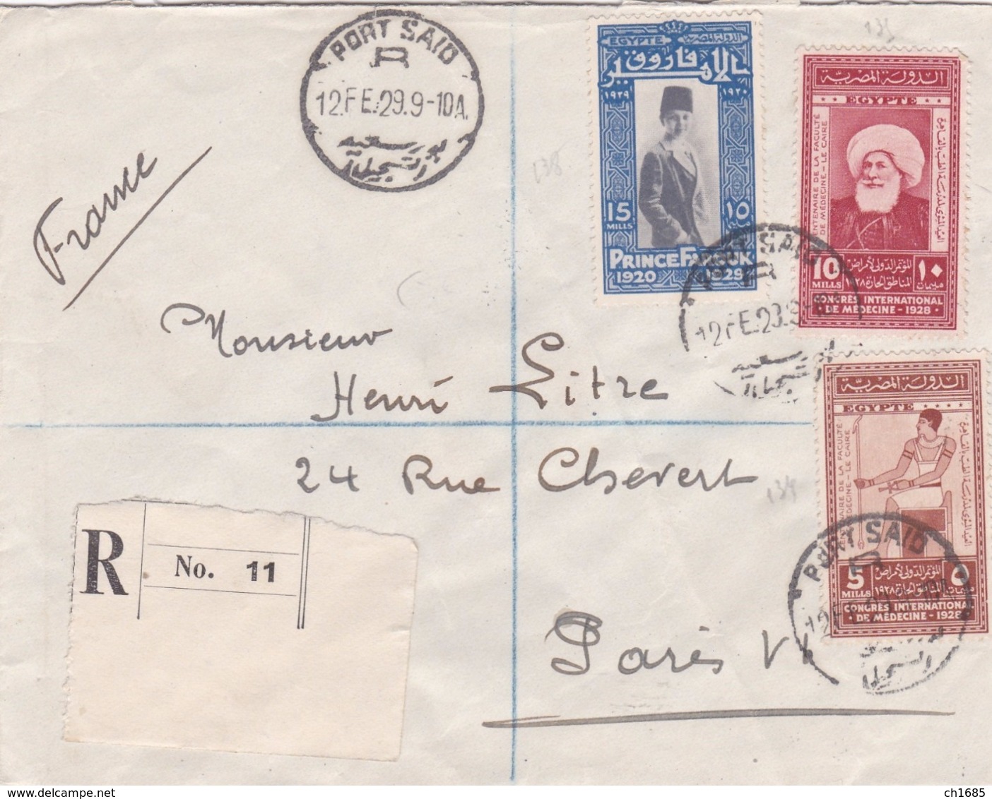 EGYPTE : Divers Dont Farouk Sur Recommandé De 1929 Pour Paris .CaD De Port-Saïd - Covers & Documents