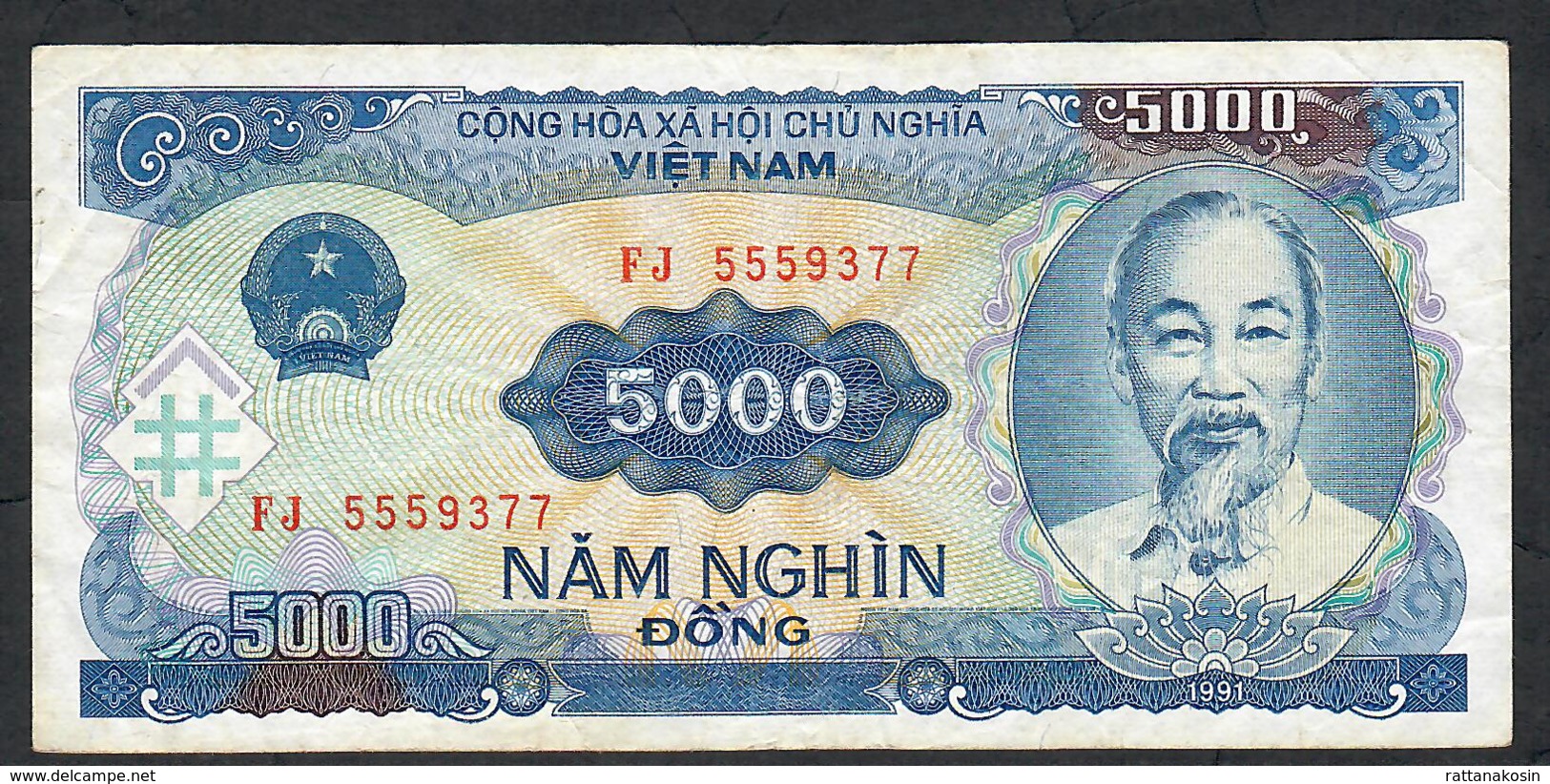 VIETNAM P108 5000 DONG 1991 #FJ    VF NO P.h. - Vietnam