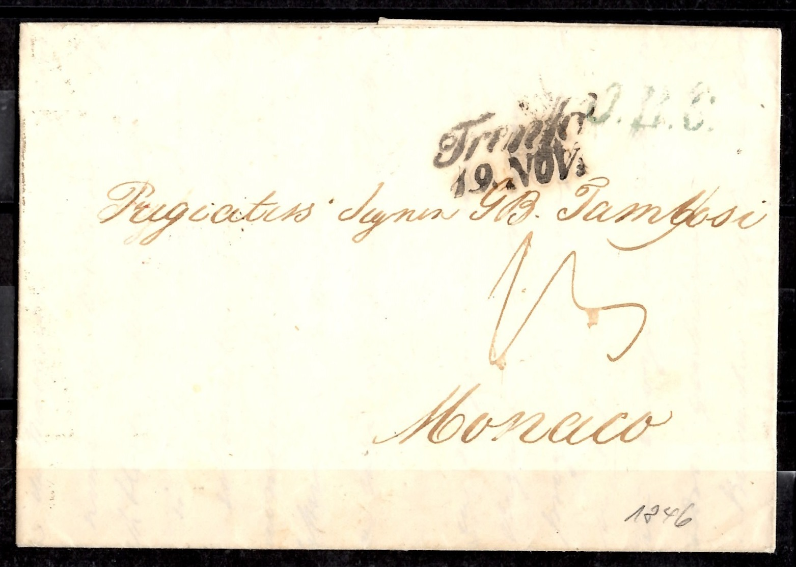 Monaco Belle Marque Postale Entière De 1846 Envoyée De Bavière Vers Monaco. Très Belle Qualité! A Saisir! - ...-1885 Prephilately