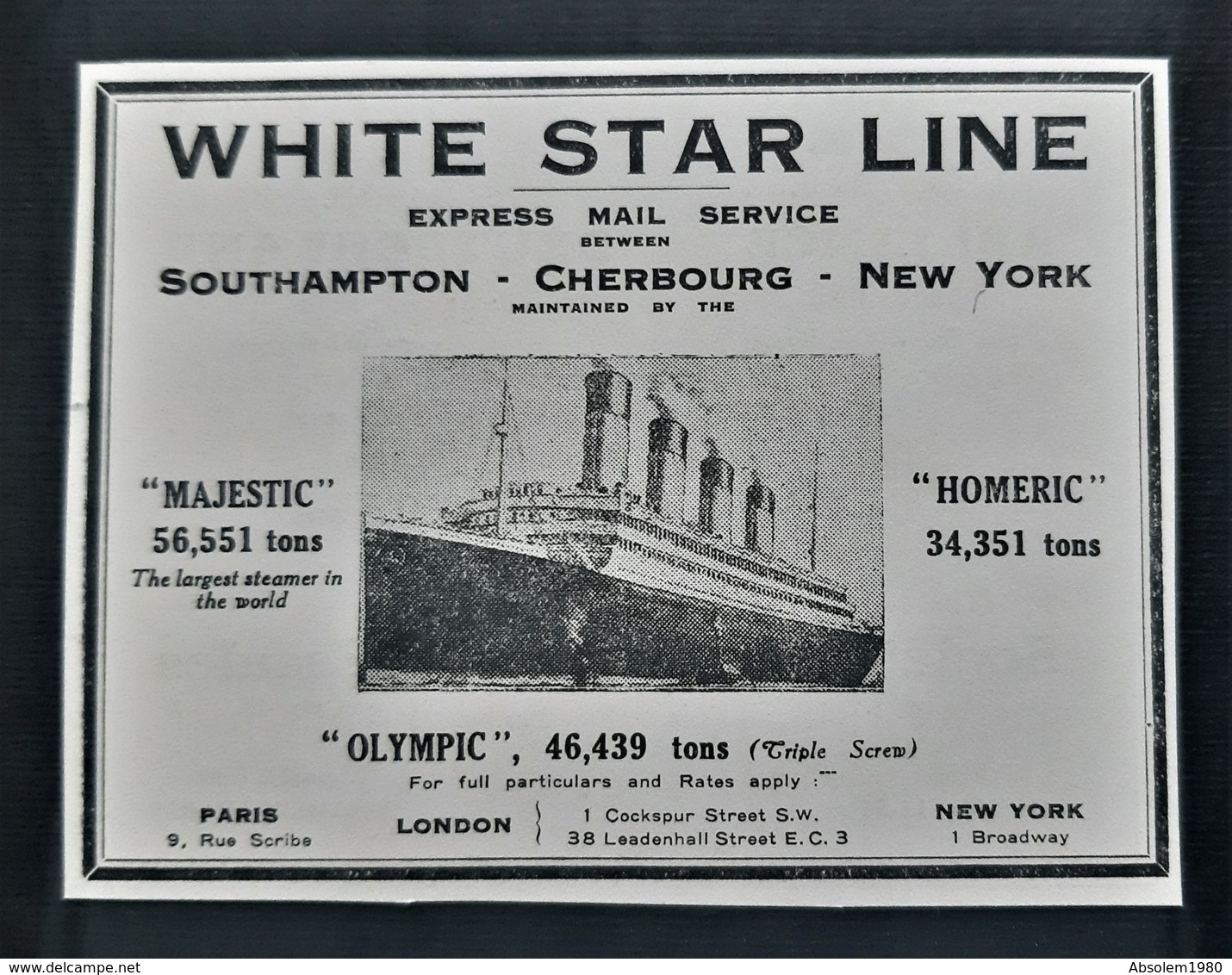 PAQUEBOT WHITE STAR LINE 1920 MAJESTIC HOMERIC OLYMPIC PUBLICITE ANCIENNE ANTIQUE ADVERTISING STEAMSHIP PAQUEBOTS BOAT - Publicidad
