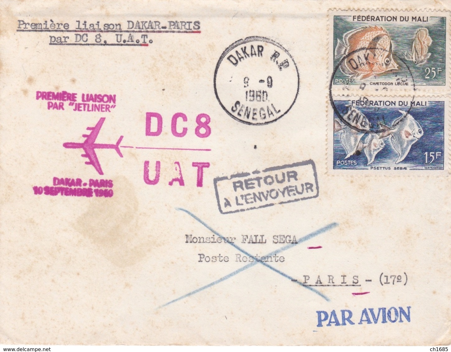 SENEGAL : Première Liaison Dakar Paris Par DC 8 Du 10 Septembre 1960 - Senegal (1960-...)