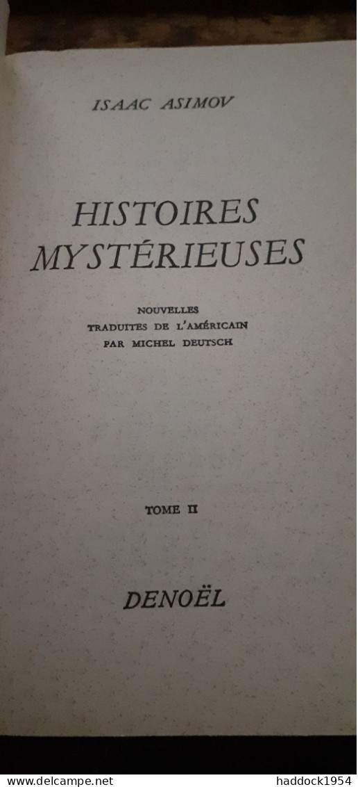 histoires mystérieuses tome 1 et 2 ISAAC ASIMOV éditions denoël 1971