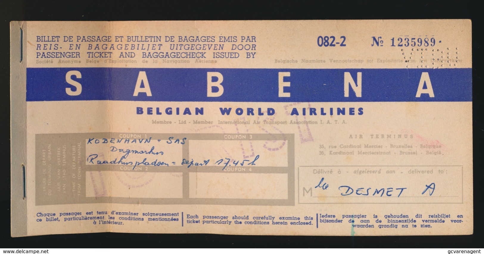 SABENA 1956  NAAR KOPENHAGEN  IN LEDEREN ETUI VAN VOYAGES VIATOR BR.+ VALIES LABEL -  ZIE MEERDERE AFBEELDINGEN - Autres & Non Classés