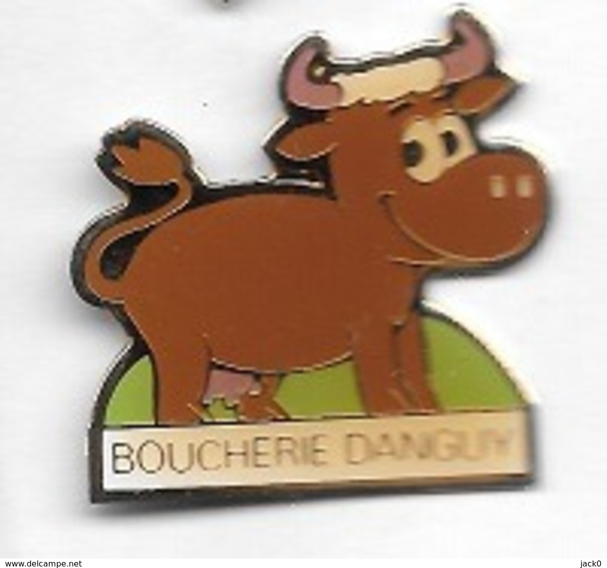 Pin's  Ville, Animal  VACHE  Sur  Publicité  BOUCHERIE  DANGUY  à  CHATEL CENSOIR  ( 89 ) - Animali