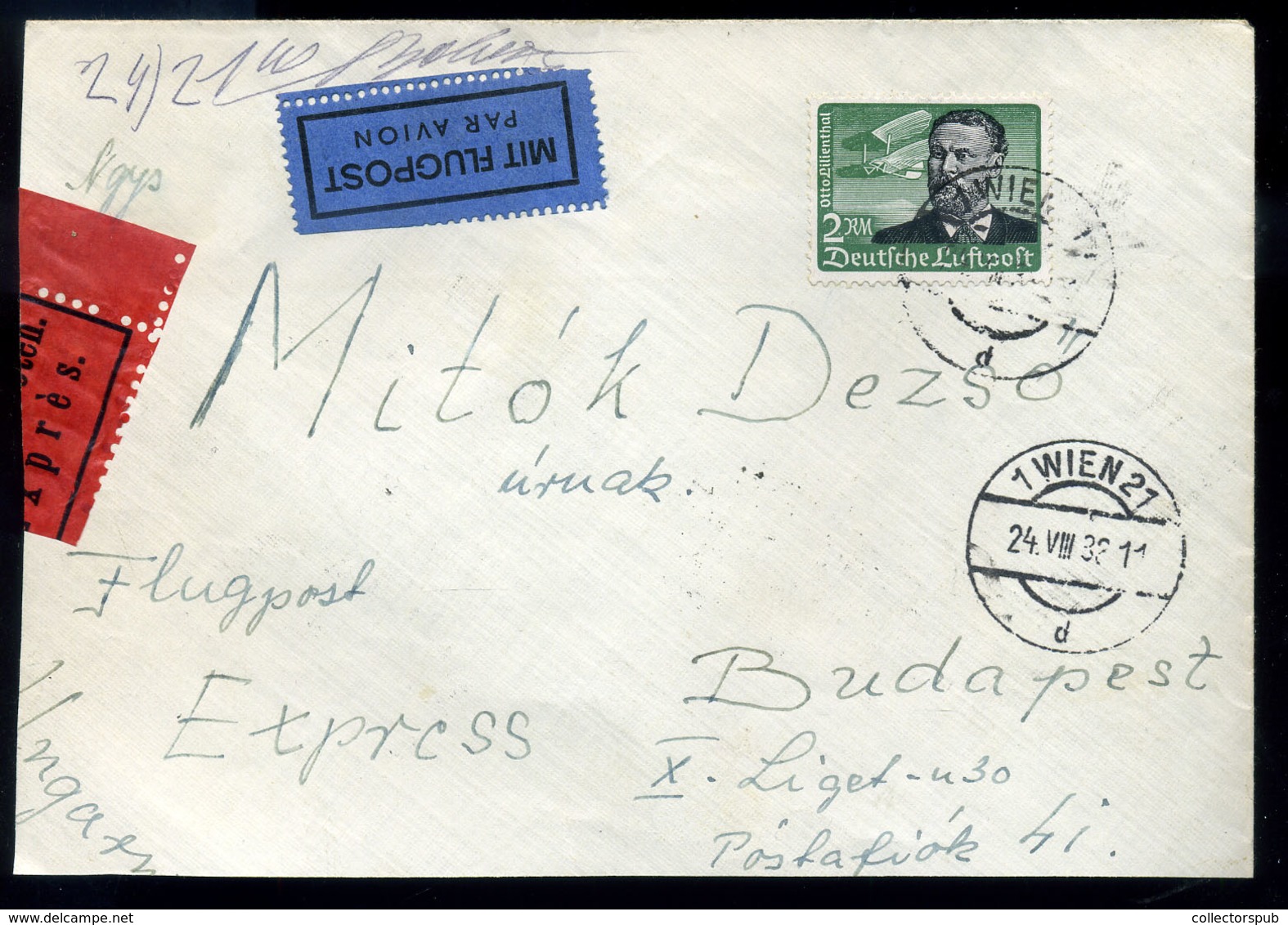 WIEN 1938. Expressz Légi Levél Budapestre Küldve  /  VIENNA Express Airmail Letter To Budapest - Lettres & Documents