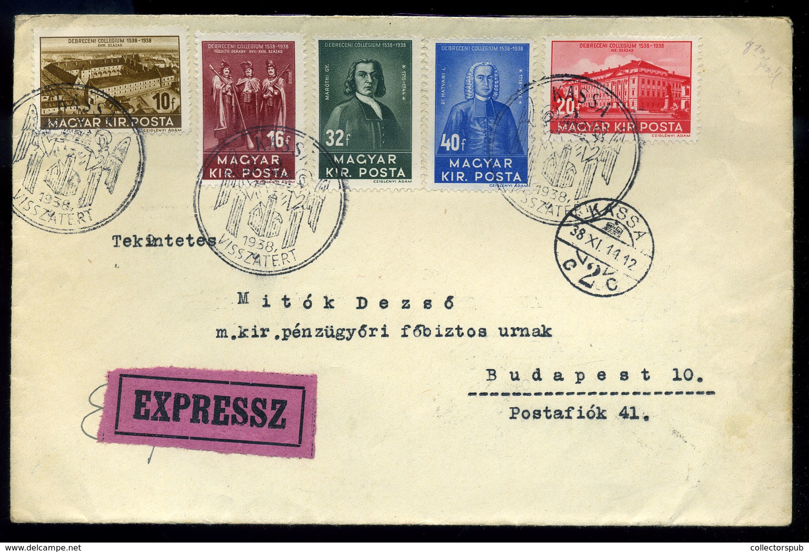 KASSA 1938. Expressz,  Levél Budapestre Küldve  /  Express Letter To Budapest - Briefe U. Dokumente