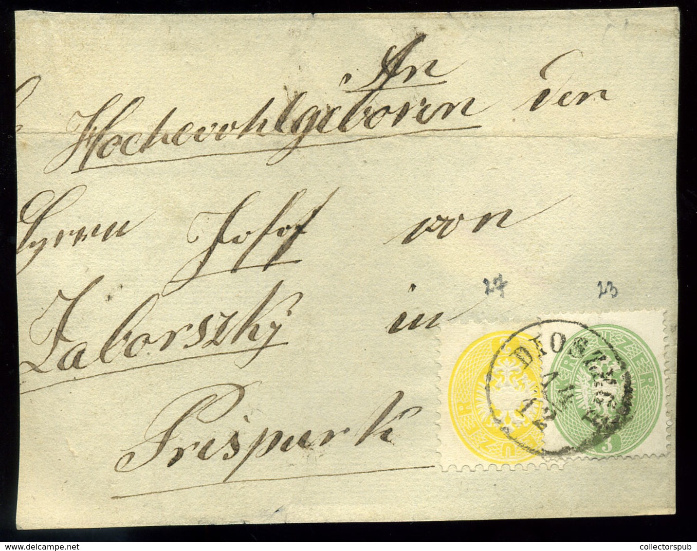 DIÓSZEG  1863-64 3Kr +2kr Vegyes Bérmentesítés Levél Darabon  /  3 Kr +2Kr Mixed Frank. On Letter Piece - Gebraucht