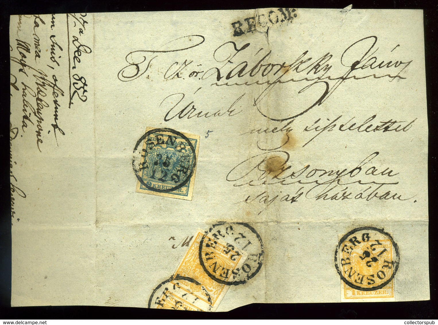 ROSENBERG 1852. 9Kr + 2*1Kr   Levél Darabon   /  9+2*1Kr On Letter Piece - Gebruikt