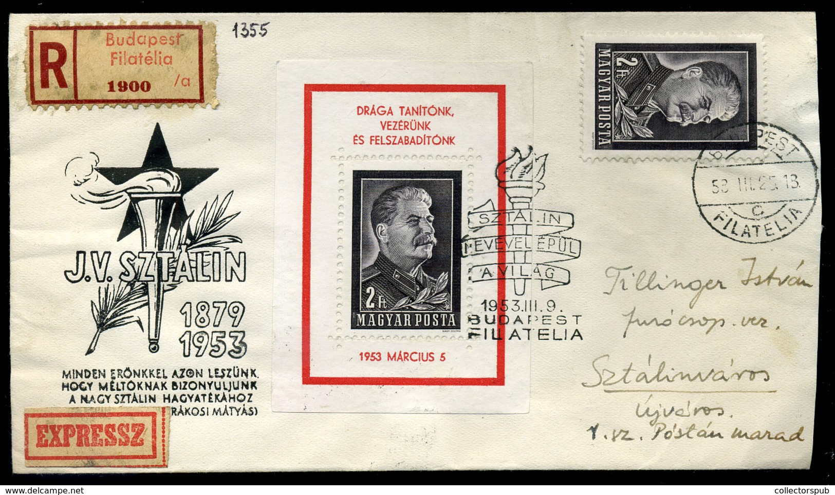 BUDAPEST 1953. Expressz Sztálin FDC  /  Express Stalin FDC - Cartas & Documentos