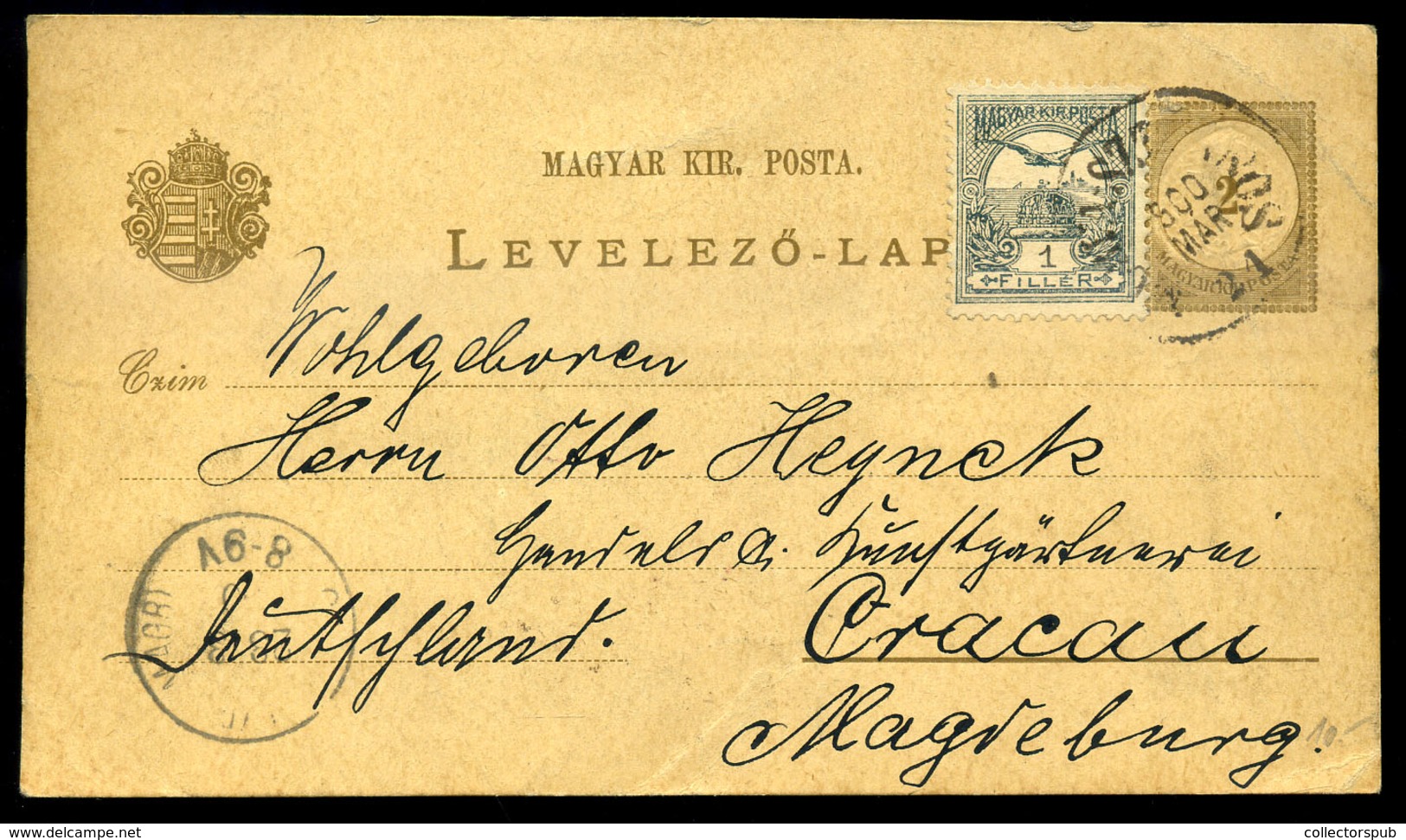 MORVASZENTJÁNOS 1900.03. 2Kr Díjjegyes Levlap 1f Kiegésítéssel Németországba Küldve   /  2 Kr Stationery P.card 1f Uprat - Gebruikt