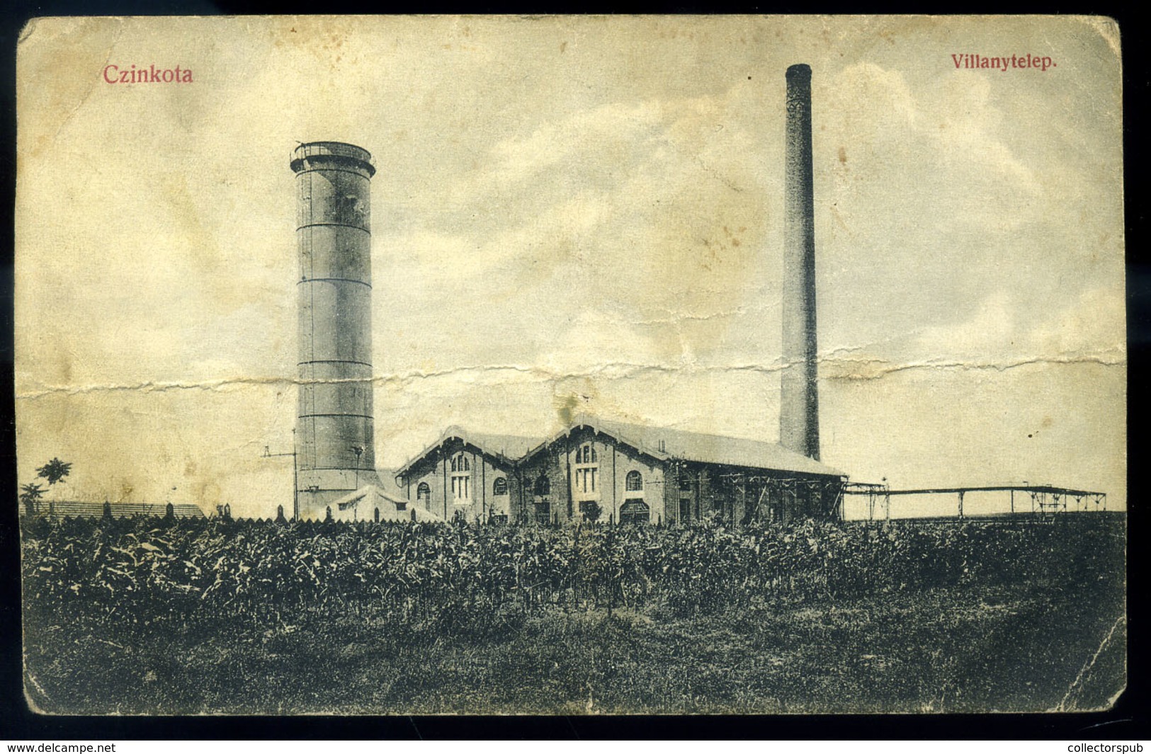 CINKOTA 1913. Villanytelep, Régi Képeslap (törött)  /  Electric Plant Vintage Pic. P.card (broken) - Hungary