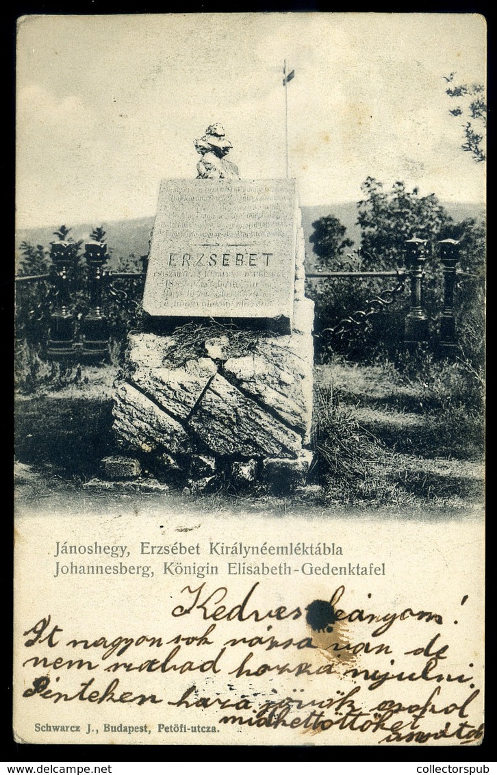 BUDAPEST Jánoshegy Erzsébet Királyné Emléktábla, Régi Képeslap  /  Mt. János Queen Elizabeth Memorial Plaque Vintage Pic - Hungary