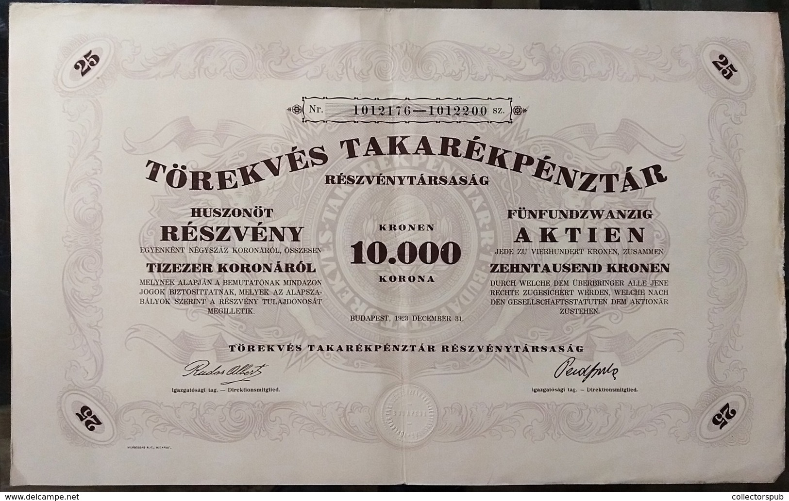 TÖREKVÉS Takarékpénztár 1923. Kötvény 1000K   /  "ENDEAVOR" Savings 1000K Bond - Non Classificati