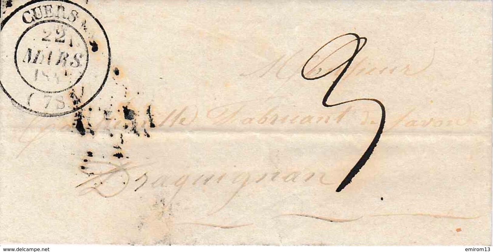 Précurseur XIX Cachet Type 14 Lettre Avec Contenu De Cuers à Draguignan 22 Mars 1845 - 1801-1848: Precursors XIX