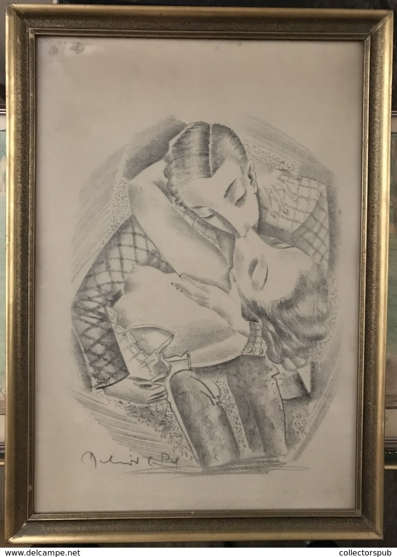 Molnár C. Pál : Csók, Litográfia , Jelzett! Jó Darab, Keretben. Teljes Méret 55*38 Cm.  /  Kiss Litho In Frame - Litografia