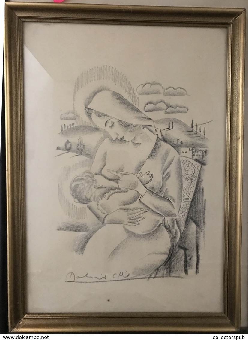 Molnár C. Pál : Madonna, Gyermekkel, Litográfia , Jelzett! Jó Darab, Keretben. Teljes Méret 55*38 Cm.  /  MAdonna With C - Litografia