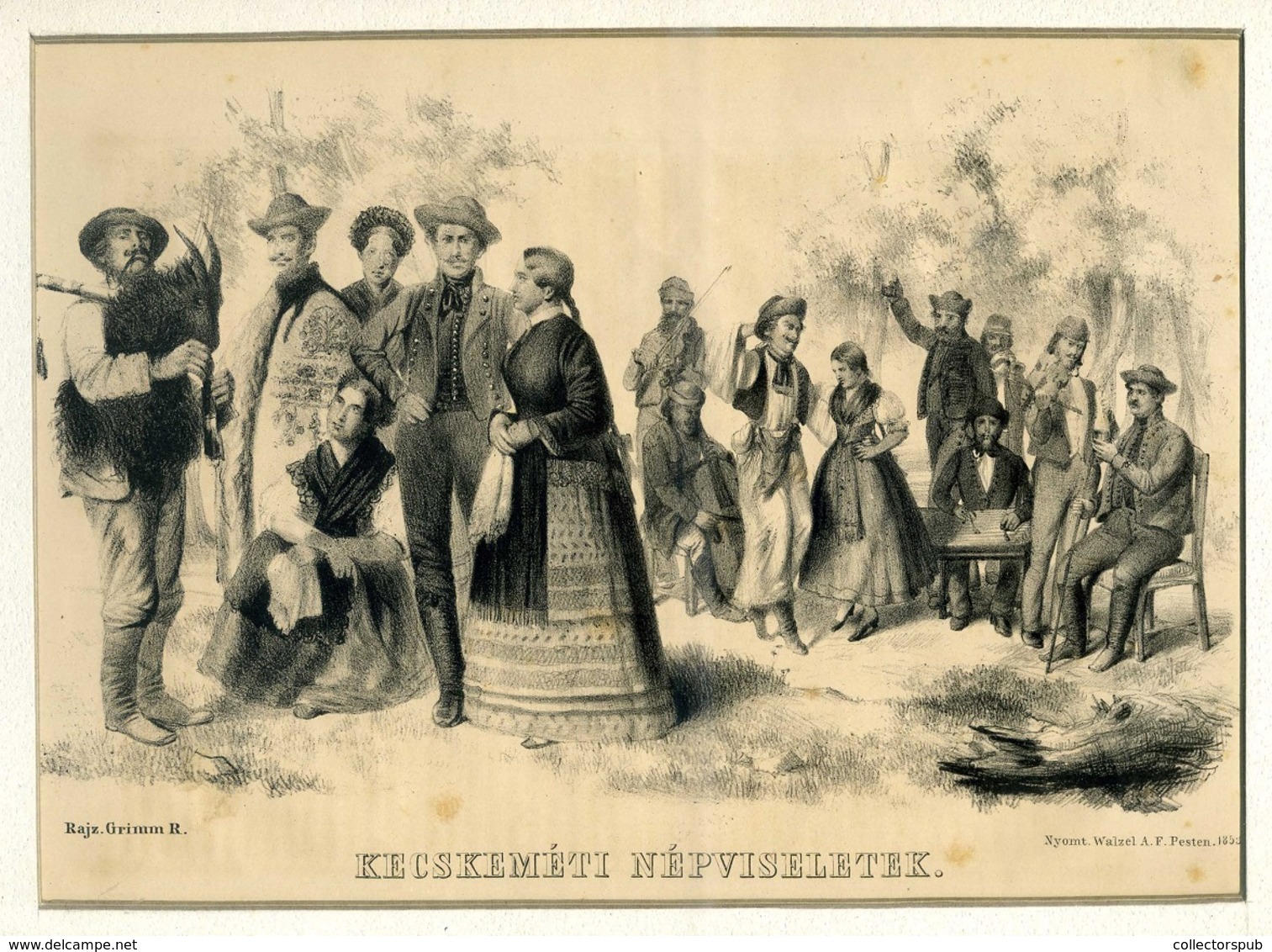 Kecskeméti Népviseletek. Rajz: Grimm R. Kőnyomat. 1853. Paszpartuban, 27*20 Cm  /  Traditional Costume Litho In Paspart - Unclassified