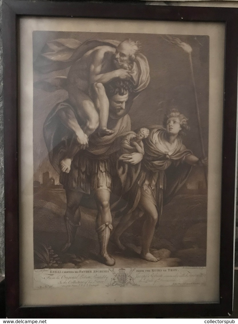 Eneas Carrying His Father Anchyses 1767. Metszet  Keretben, Képméret 33*23 Cm (Tintoretto)  /  Etching In Frame - Stiche & Gravuren