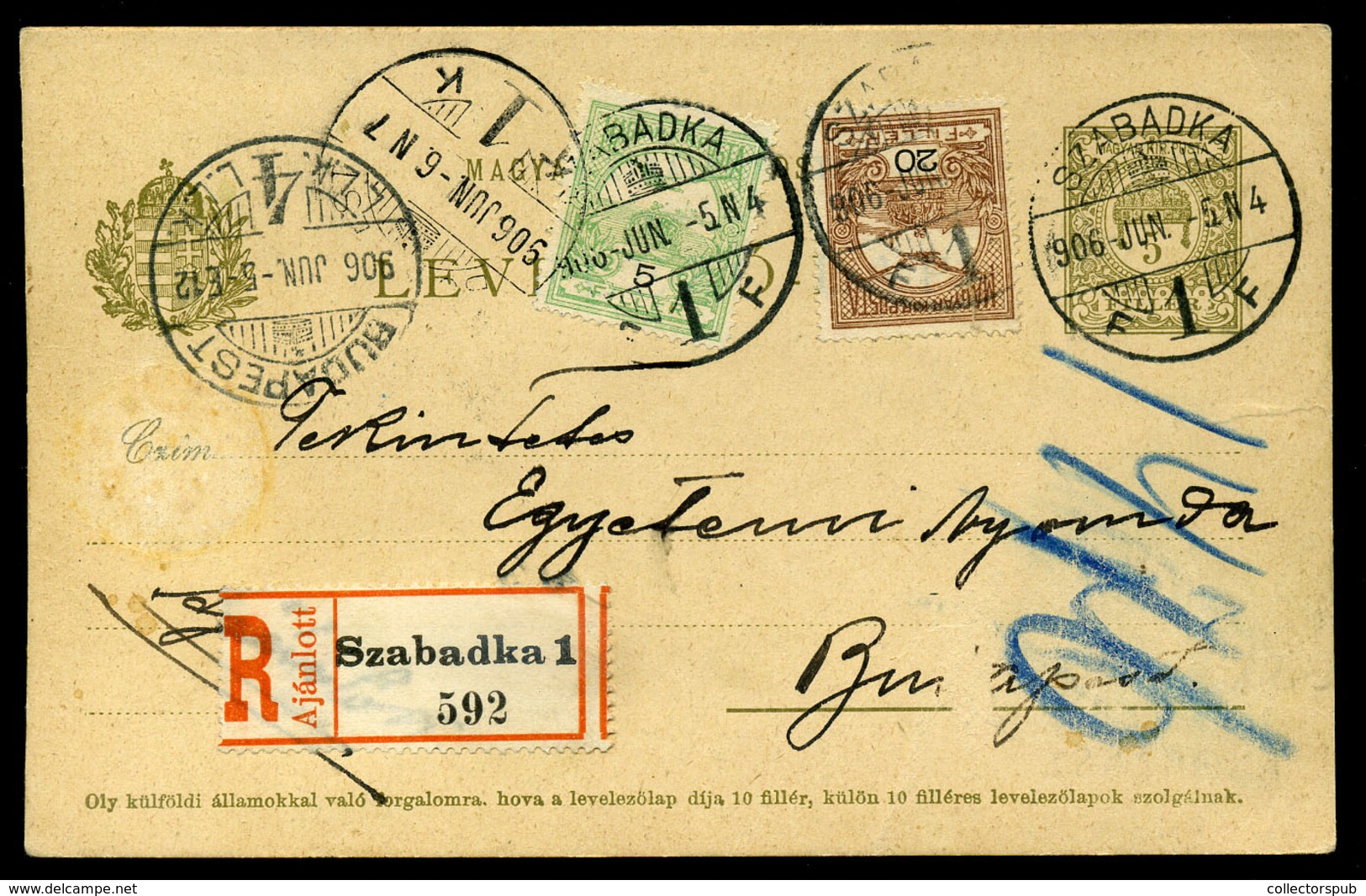 SZABADKA 1906. Kiegészített Ajánlott Díjjegyes Levlap Budapestre  /  Uprated Reg. Stationery P.card To Budapest - Gebraucht