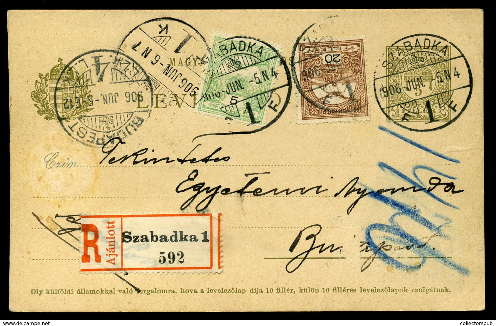 SZABADKA 1906. Kiegészített Ajánlott Díjjegyes Levlap Budapestre  /  Uprated Reg. Stationery P.card To Budapest - Gebruikt