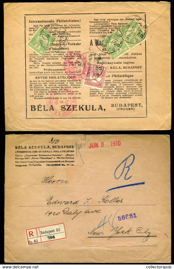 BUDAPEST 1910. Dekoratív Ajánlott Szekula Levél New York-ba Küldve  /   Decorative  Reg. Secula Letter To New York - Gebraucht