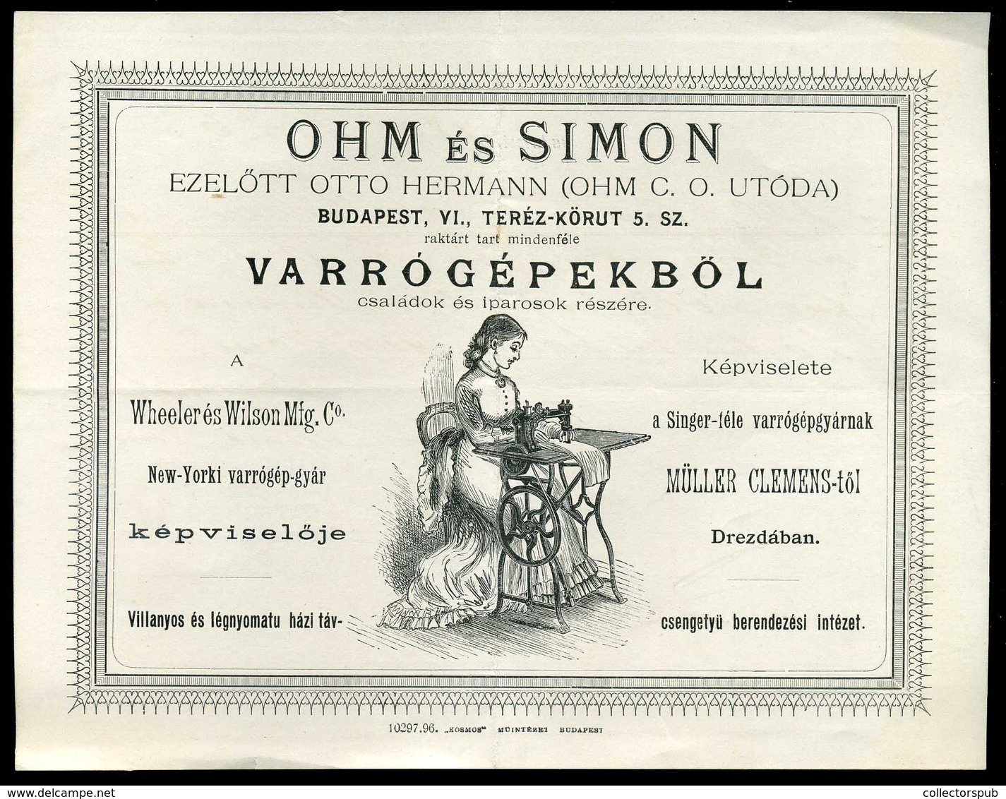OHM és Simon Varrógépek, Fejléces, Céges Számla 1897. /  Sewing Machines Letterhead Corp. Bill - Ohne Zuordnung