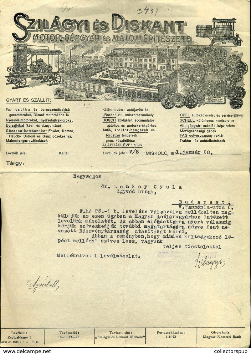 SZILÁGYI és Diskant Motor Gépgyár Fejléces, Céges Levél 1941. /  Motor Machine Shop Letterhead Corp. Bill - Ohne Zuordnung