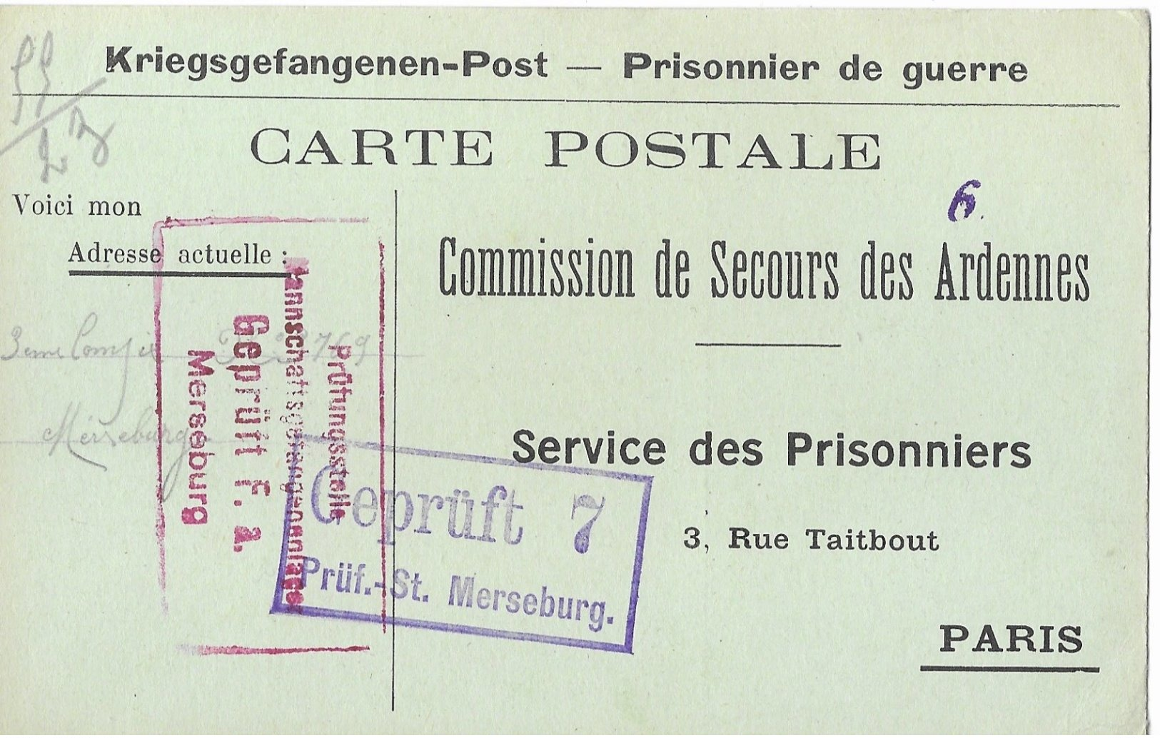 Ardennes Giraumont   Elie Miser Merseburg  Prisonnier - Guerre De 1914-18