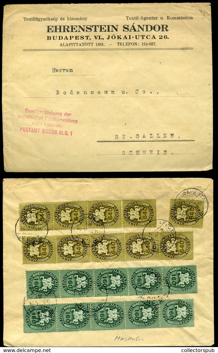 BUDAPEST 1946. Céges Levél Lovasfutár Bélyegekkel Svájcba / Period14 To Switzerland 20g Cover 20 Stamps Budapest To St G - Briefe U. Dokumente
