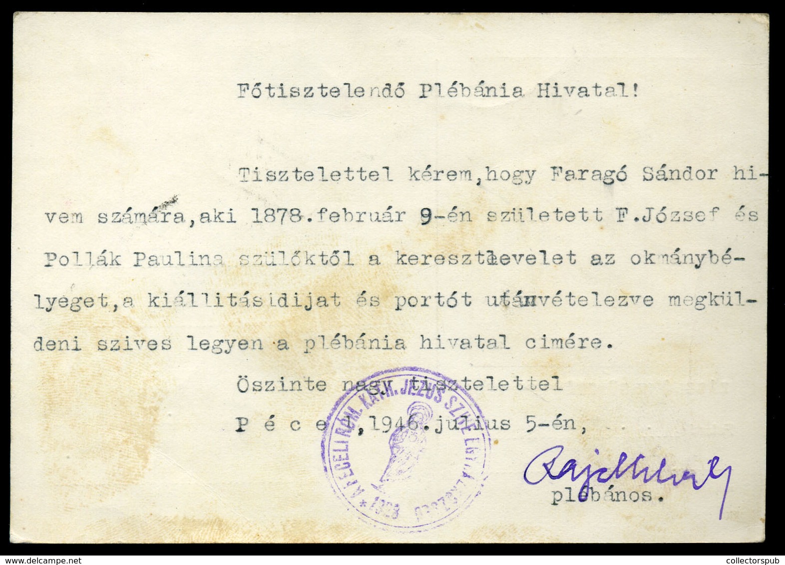 PÉCS 1946.07.05. Dekoratív Kp Bérm. Levlap Esztergomba Küldve / Period23 Domestic Advert Postcard Cash Payment 1200billi - Covers & Documents