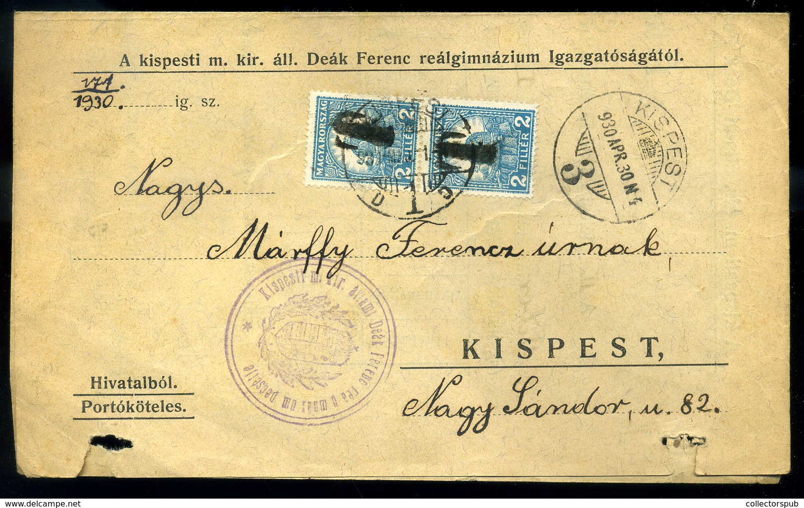 KISPEST 1930. Helyi Levél, Szükség Portó Bélyegekkel!  /  Local Letter Improvised Postage Due Stamps - Briefe U. Dokumente