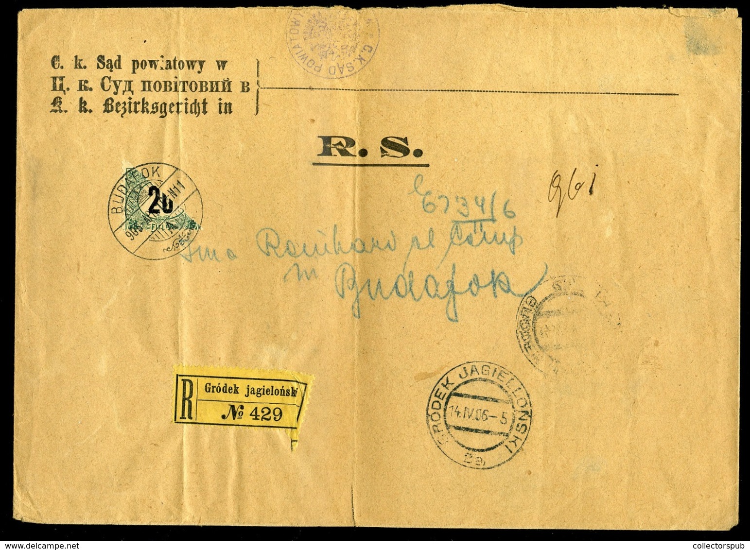 1906. Hivatalos Ajánlott Levél Lengyel Területről Budafokra Küldve, Felezett Portózással  /  Official Reg. Letter From P - Used Stamps