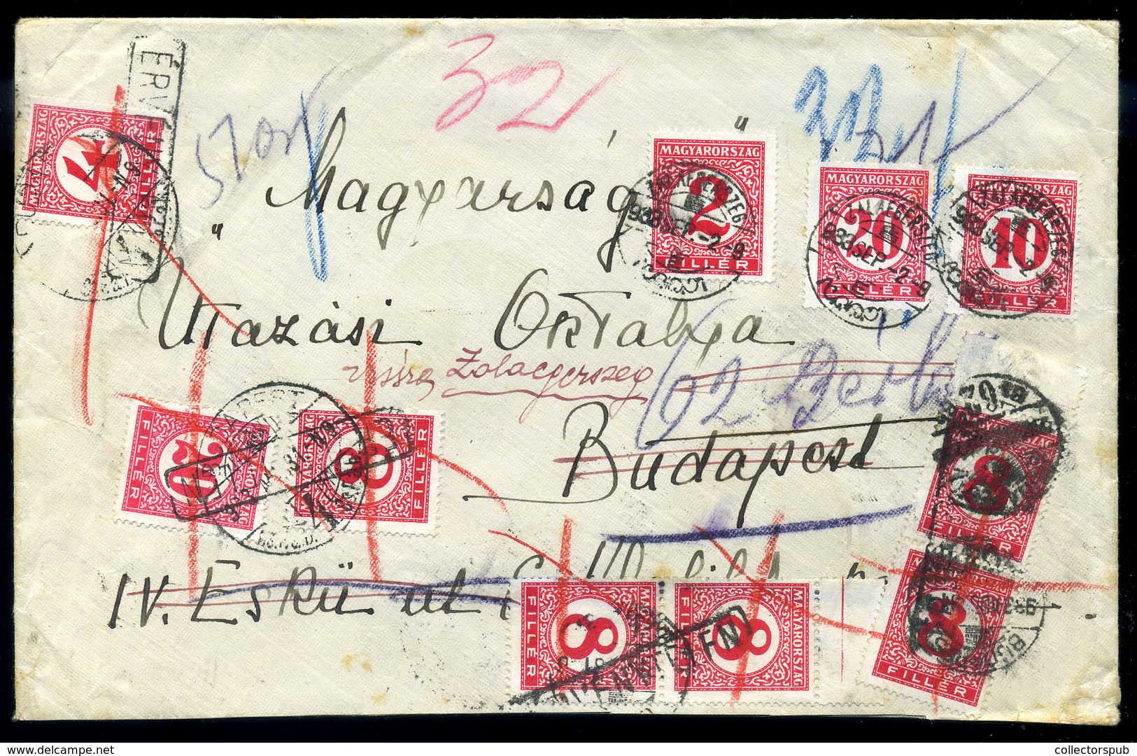 ZALAEGERSZEG 1933. Érdekes , Háromszor Portózott, Budapestről Visszaküldött Levél , Arcképek 20f  /  Intr. Triple Postag - Covers & Documents