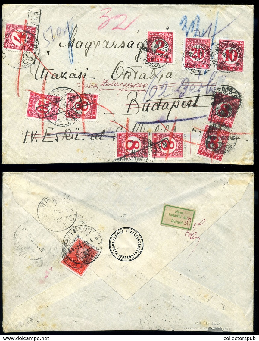 ZALAEGERSZEG 1933. Érdekes , Háromszor Portózott, Budapestről Visszaküldött Levél , Arcképek 20f  /  Intr. Triple Postag - Covers & Documents