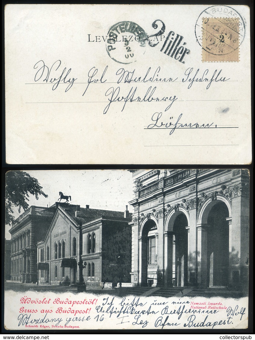 BUDAPEST 1900.02. Képeslap 2Kr-ral Németországba Küldve 2 Fillér Portóbélyegzéssel  /  Vintage Pic. P.card  2Kr To Germa - Used Stamps