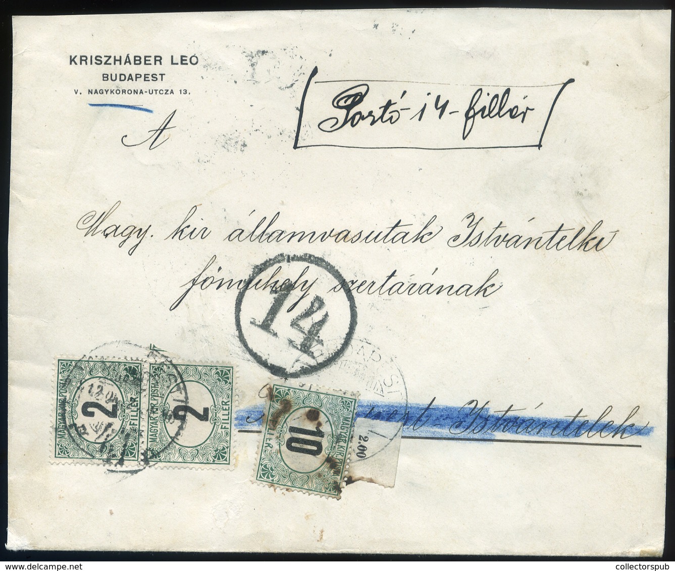 BUDAPEST 1912. Levél Palotaujfaluról Vissza Küldve 14f Portózással, Bélyegzéssel.Ritka és érdekes Darab!  /  Letter Retu - Used Stamps