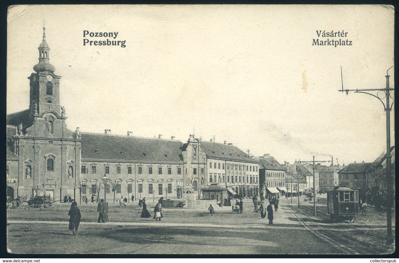 POZSONY 1907. Vásártér, Villamos, Régi Képeslap / Vintage Pic. P.card, Market Sq. Tram - Hungary