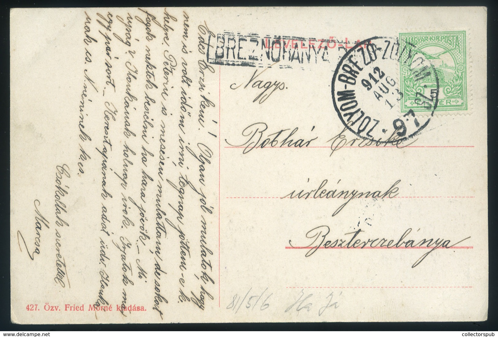 BREZNÓBÁNYA 1912. Régi Képeslap , Mozgóposta Bélyegzéssel / Vintage Pic. P.card TPO Pmk - Used Stamps