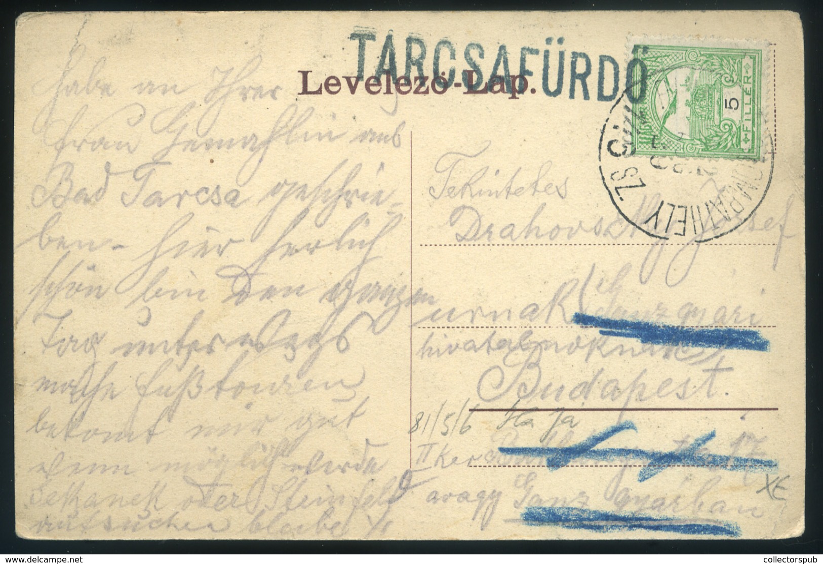 FELSŐLÖVŐ Képeslap, Mozgóposta és Kék Tarcsafürdő Pályaudvari Bélyegzéssel!  /  Vintage Pic. P.card TPO And Blue Tarcsaf - Used Stamps