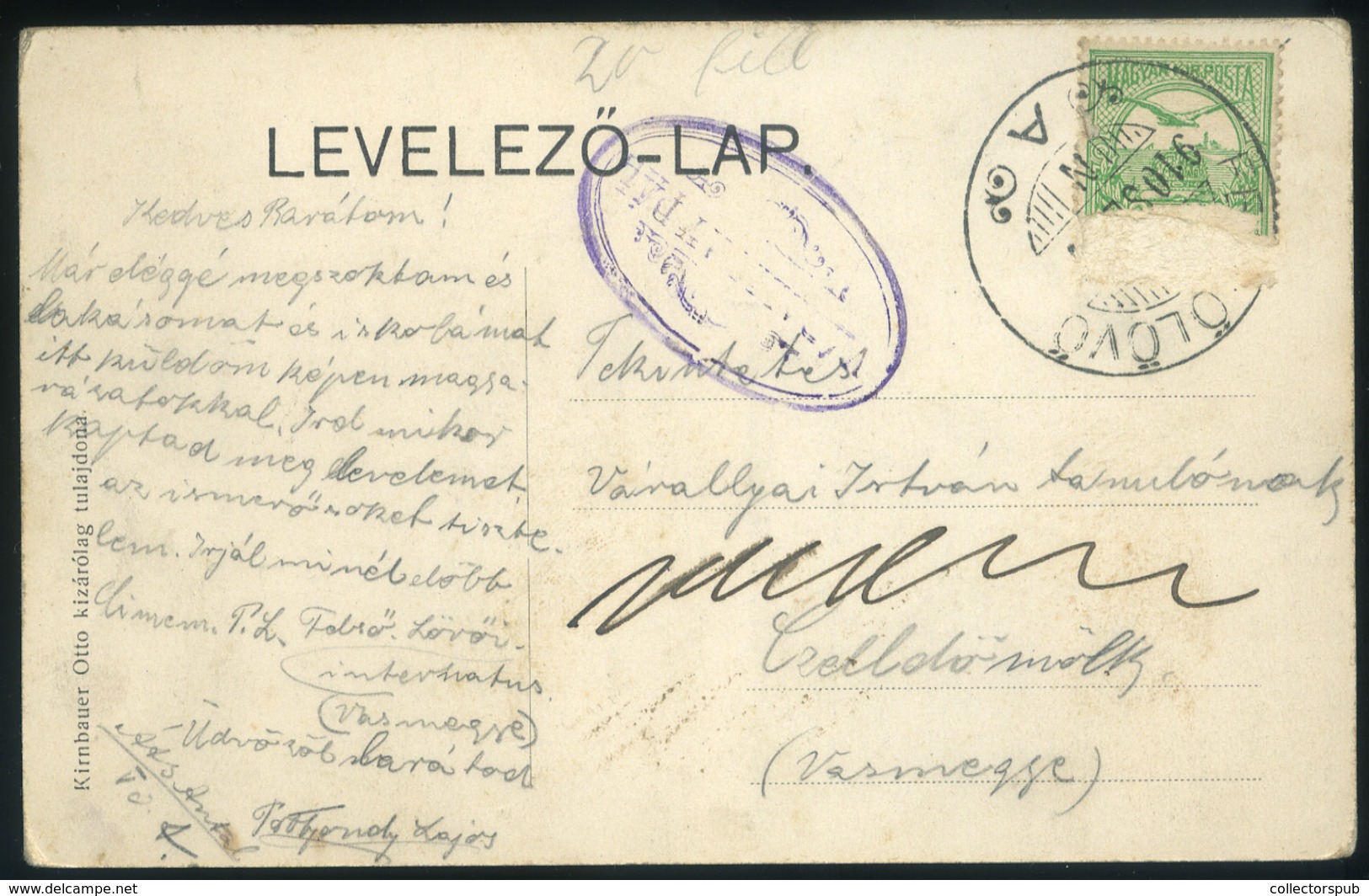 FELSŐLÖVŐ 1910. Régi Képeslap  /  Vintage Pic. P.card - Hungary